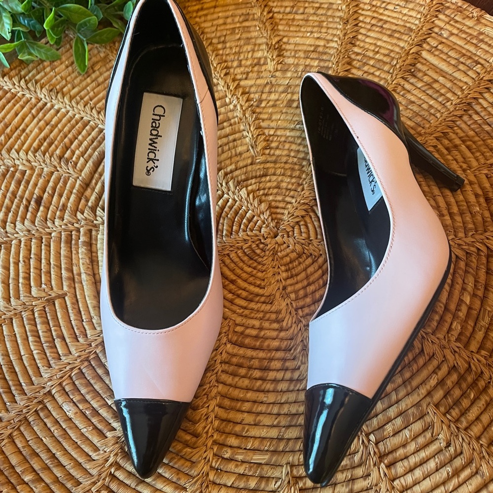 Chadwicks Pink and Black Pointed Toe Heels